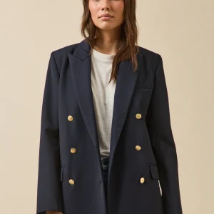 Veste blazer twill uni femme boutons dorés