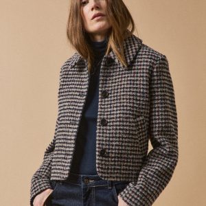 Veste boutonnée tweed carreaux femme