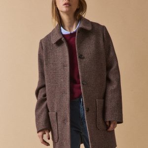 Manteau court lainage carreaux femme