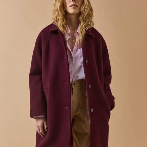 Manteau mi-long lainage uni femme