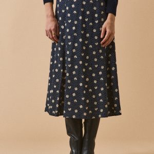 Jupe mi-longue femme viscose dobby imprimé Trèfles