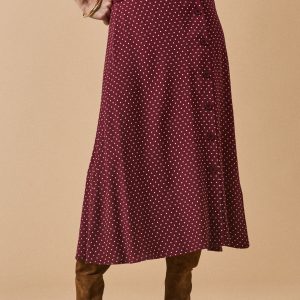 Jupe mi-longue femme viscose imprimé pois
