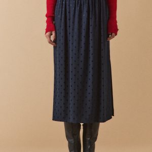 Jupe mi-longue jacquard pois femme