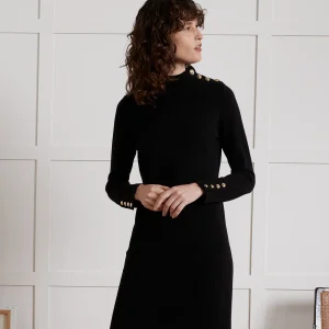 Robe-pull col montant boutons dorés femme