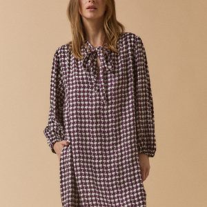 Robe courte femme imprimé pied-de-coq
