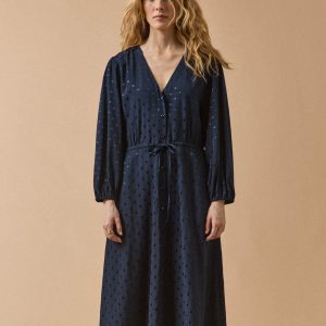 Robe longue femme viscose jacquard pois