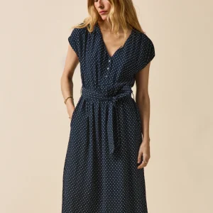 Robe mi-longue sans manches femme imprimé pois