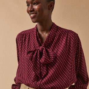 Chemise col lavallière femme viscose imprimé pois