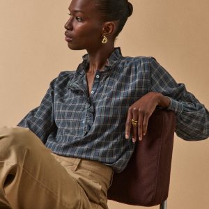 Blouse volantée imprimé écossais femme