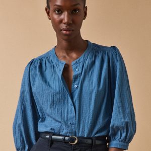 Blouse femme tissu texturé coton uni