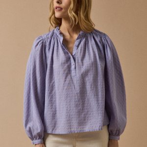 Blouse coton dobby carreaux femme