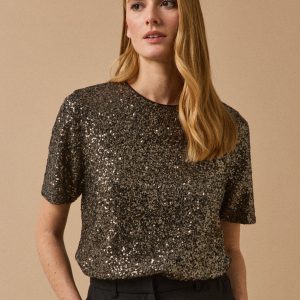 Top manches courtes sequins femme