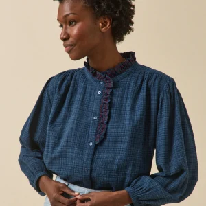 Blouse volant brodé crépon femme