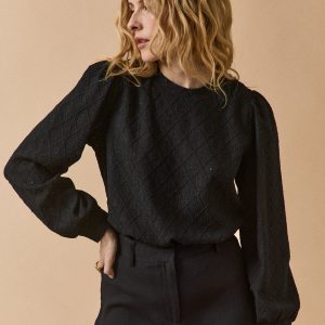 T-shirt jacquard manches bouffantes femme