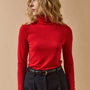 T-shirt col roulé femme jersey de laine