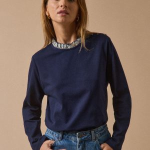 T-shirt femme col en tissu Liberty