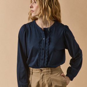 T-shirt boutonné brodé femme modal et coton biologique