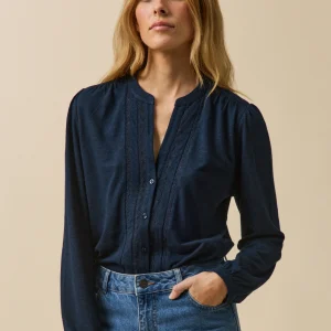 T-shirt dentelle lin et viscose femme