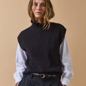 Pull sans manches col froufrou femme