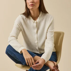 Cardigan col volanté femme coton biologique et cachemire