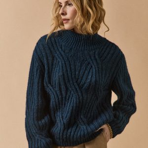 Pull torsades col montant femme