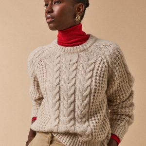 Pull torsades femme mélange laine mérinos