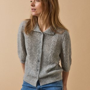 Gilet col polo femme avec laine et mohair