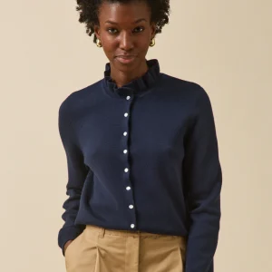 Gilet col volanté femme coton biologique et cachemire