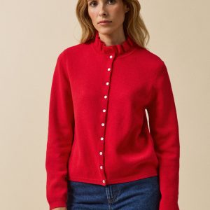 Gilet col volanté femme coton biologique et cachemire