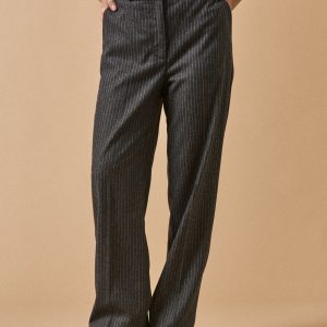 Pantalon droit tailleur lainage rayé femme Alma