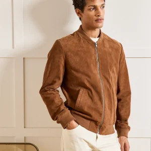 Blouson zippé cuir velours homme