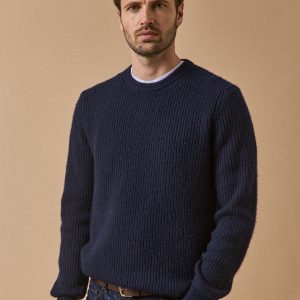 Pull col rond maille côtelée homme
