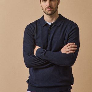 Pull fin col polo laine mérinos homme
