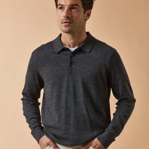 Pull fin col polo laine mérinos homme