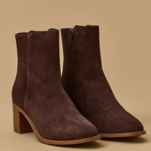 Boots croûte de cuir femme talon carré