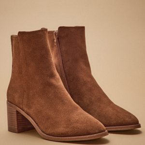 Boots croûte de cuir femme talon carré