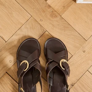 Sandales plates brides croisées cuir femme