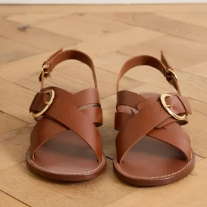 Sandales plates brides croisées cuir femme