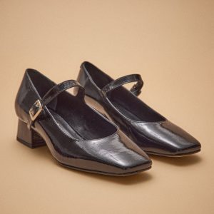 Salomés à talon cuir vernis femme