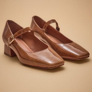 Salomés à talon cuir vernis femme