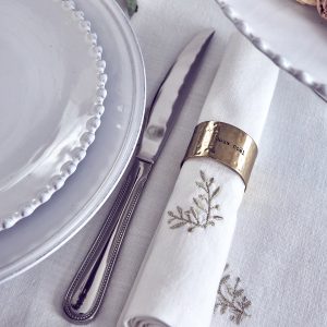 Serviette de table brodée en coton tramé aspect lin par lot de 4