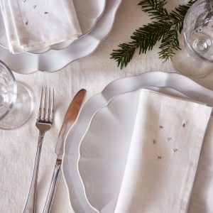 Serviette de table à pois dorés en coton tramé aspect lin par lot de 4