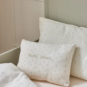 Coussin "mon coeur" en gaze de coton hirondelles