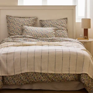 Plaid rayé en chanvre, coton et lin