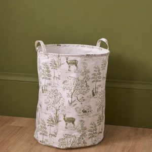 Bac de rangement rond esprit toile de Jouy