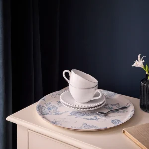 Plateau rond en bois "Esprit Jouy"