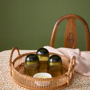 Plateau rond en bambou et rotin - petit modèle