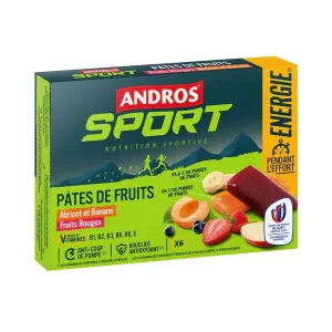 Pâte de fruits saveur Fruits rouges et Abricot banane Andros sport 30gr X 6