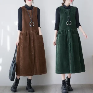 Robe Longue Velours Côtelé Coréenne