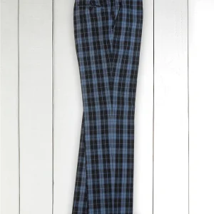 pantalon italien siza en toile extensible à carreaux navy